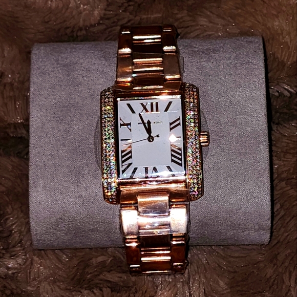 NWT Michael Kors Oversized Emery Pave Rose-Gold Tone Tone Watch